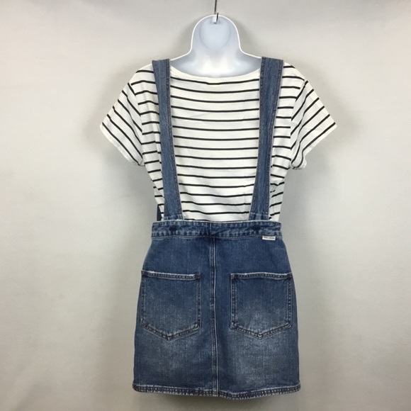 Billabong Warmin Up Indigo Overall Mini Dress Size M Retro Bohemian Costal - Picture 4 of 10